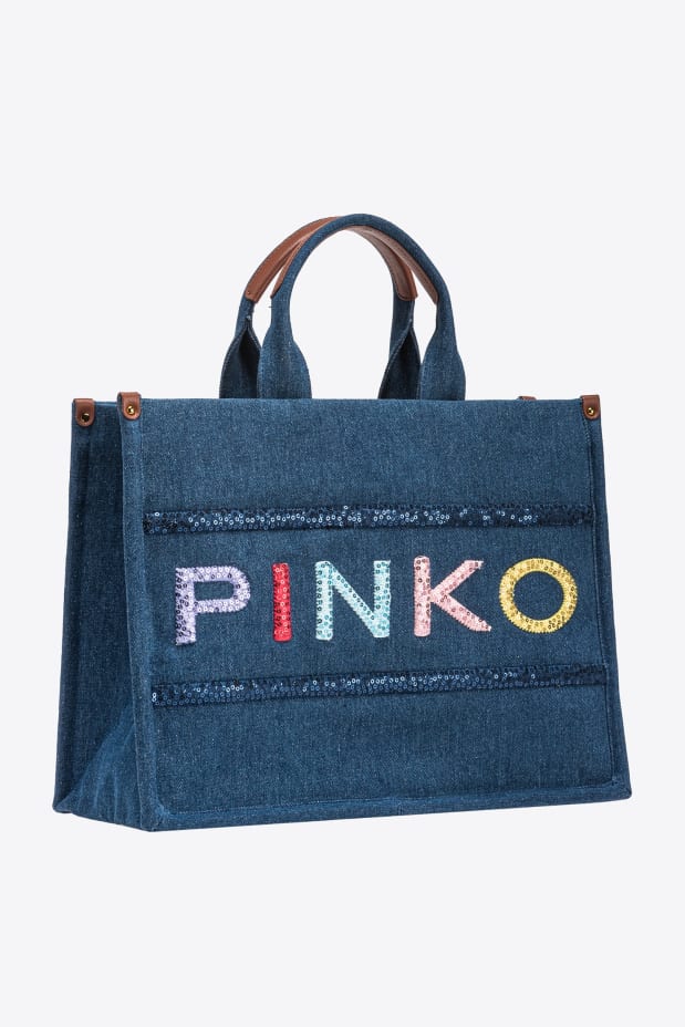 Pinko SHOPPER DENIM RICAMO LOGO