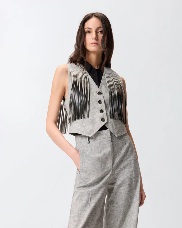 Pinko  BORETTO GILET FIAMMATO LINO COTONE SS26