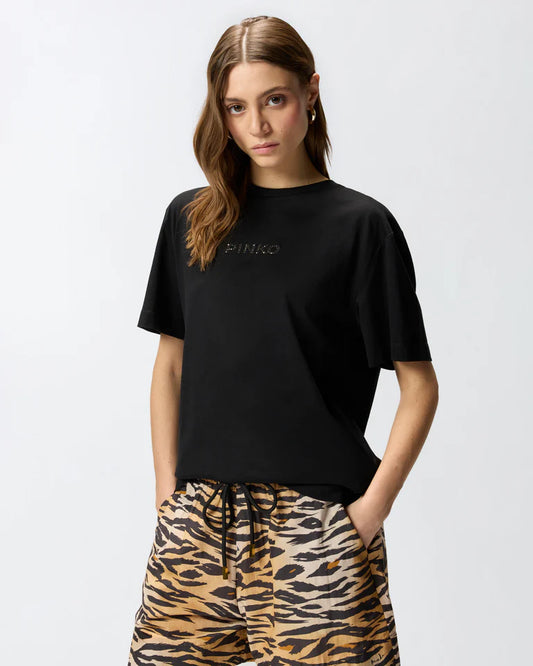 PINKO  STREPITOSO T-SHIRT JERSEY LOGO SS26