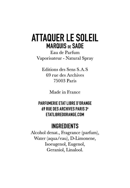 ETAT LIBRE D'ORANGE ATTAQUER LE SOLEIL - MARQUIS DE SADE