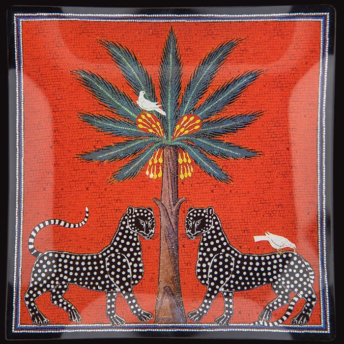 ORTIGIA SICILIA GLASS PLATE SQUARE RED MOSAICO-2234